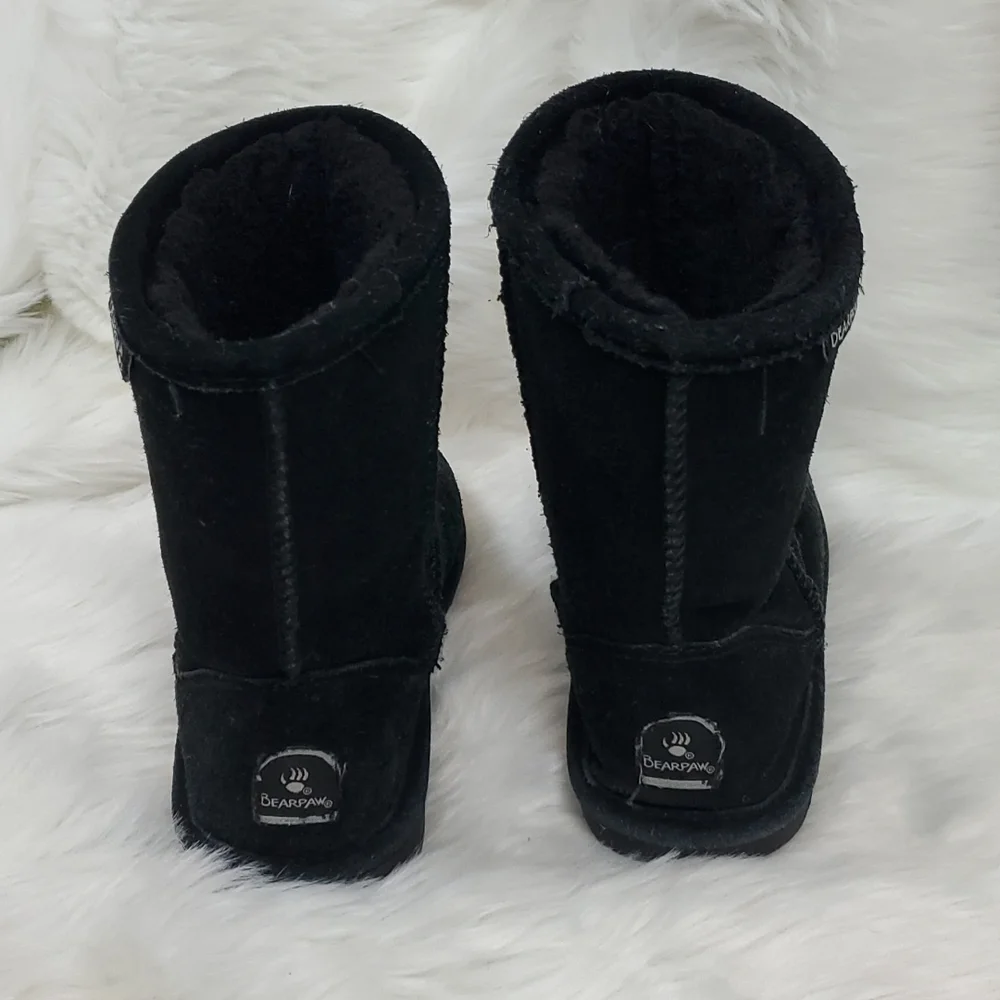 Bearpaw Girls Winter Snow Boots Size 2 Black Suede Warm Lined Boots